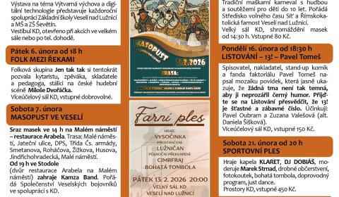 Program Kulturního domu Veselí nad Lužnicí - únor 2026
