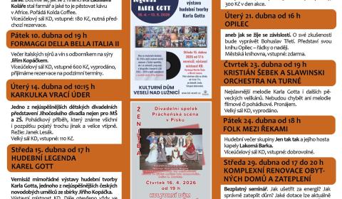 Program Kulturního domu Veselí nad Lužnicí - duben 2026