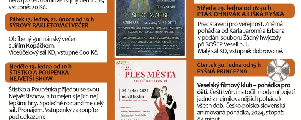 Program Kulturního domu Veselí nad Lužnicí - leden 2025