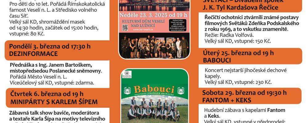 Program Kulturního domu Veselí nad Lužnicí - březen 2025