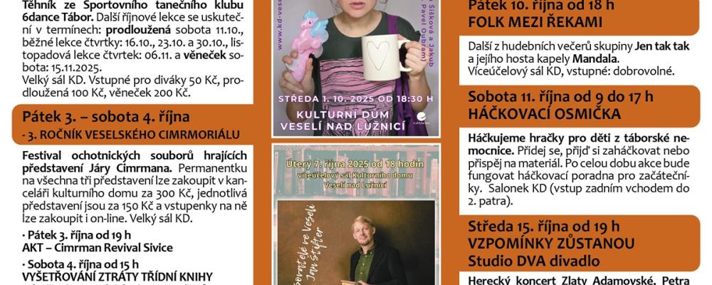 Program Kulturního domu Veselí nad Lužnicí - říjen 2025
