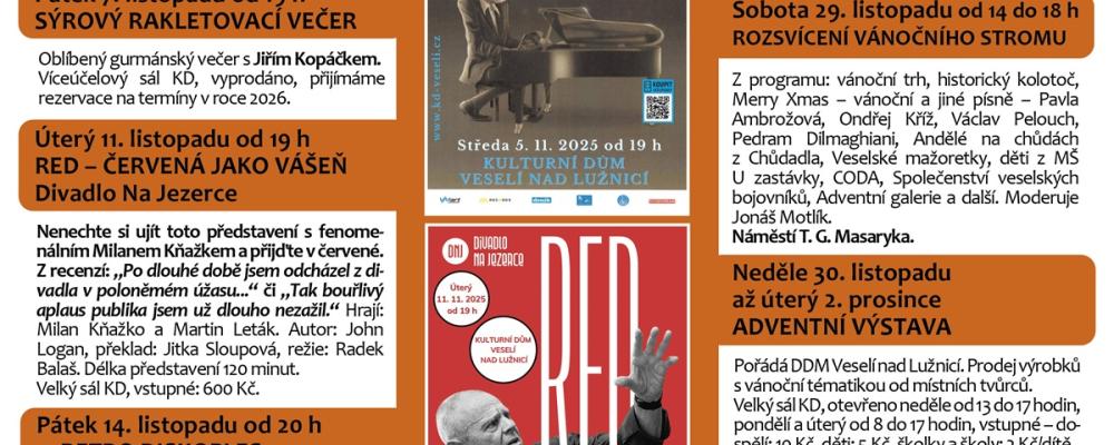 Program Kulturního domu Veselí nad Lužnicí - listopad 2025