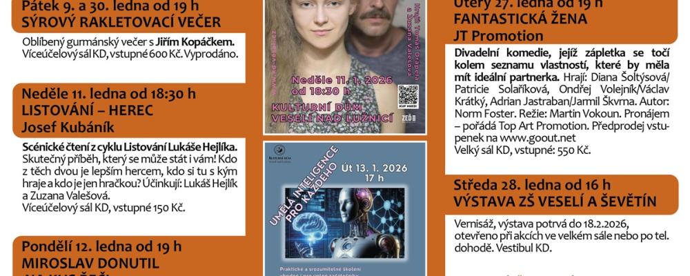 Program Kulturního domu Veselí nad Lužnicí - leden 2026