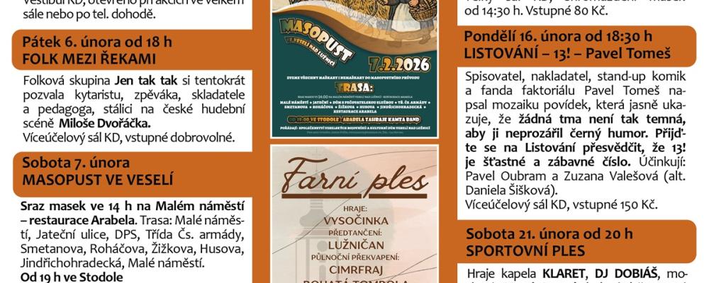 Program Kulturního domu Veselí nad Lužnicí - únor 2026