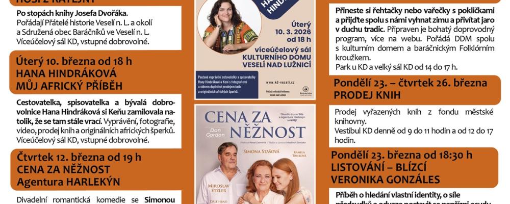 Program Kulturního domu Veselí nad Lužnicí - březen 2026