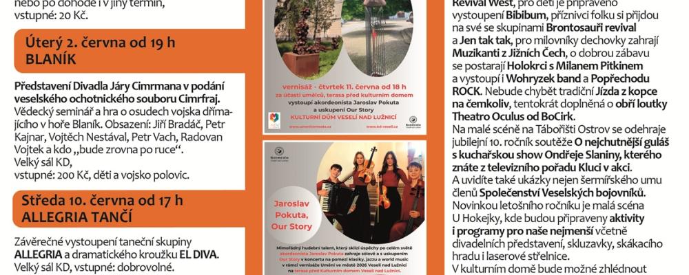 Program Kulturního domu Veselí nad Lužnicí - červen 2026